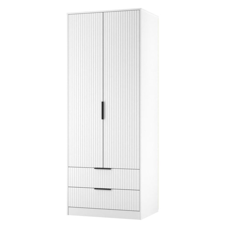 Fluted Wardrobe - 2 Door - 2 Drawer - White Matt