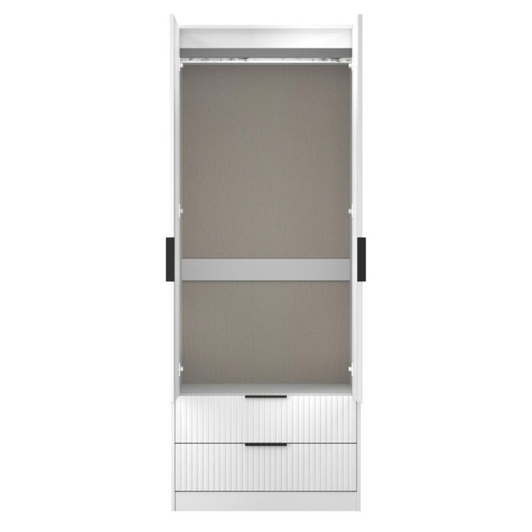 Fluted Wardrobe - 2 Door - 2 Drawer - White Matt