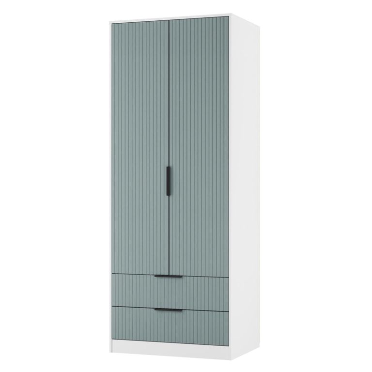 Fluted Wardrobe - 2 Door - 2 Drawer - Duck and White Matt
