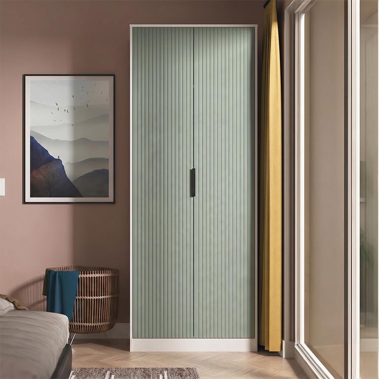 Fluted Wardrobe - 2 Door - Reed Green and White Matt