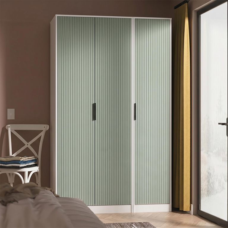 Fluted Wardrobe - 3 Door - Triple - Reed Green and White Matt