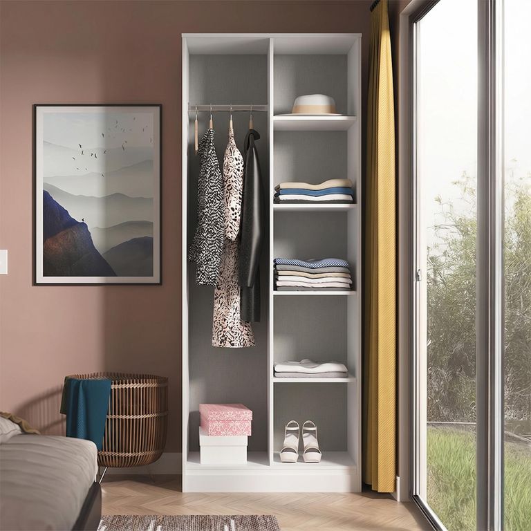 Fluted Wardrobe - Front Open Shelf - White Matt