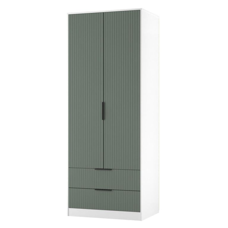 Fluted Wardrobe - 2 Door - 2 Drawer - Reed Green and White Matt