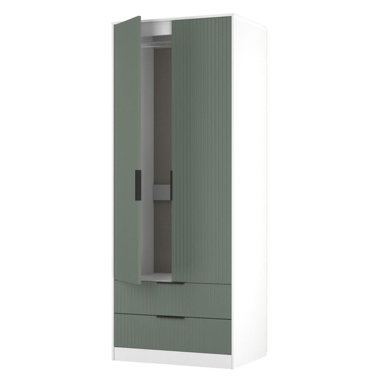 Fluted Wardrobe - 2 Door - 2 Drawer - Reed Green and White Matt