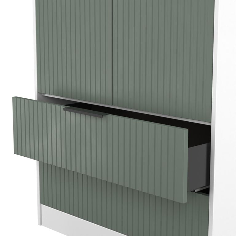 Fluted Wardrobe - 2 Door - 2 Drawer - Reed Green and White Matt