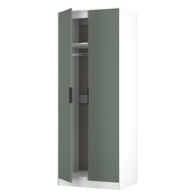 Fluted Wardrobe - 2 Door - Reed Green and White Matt