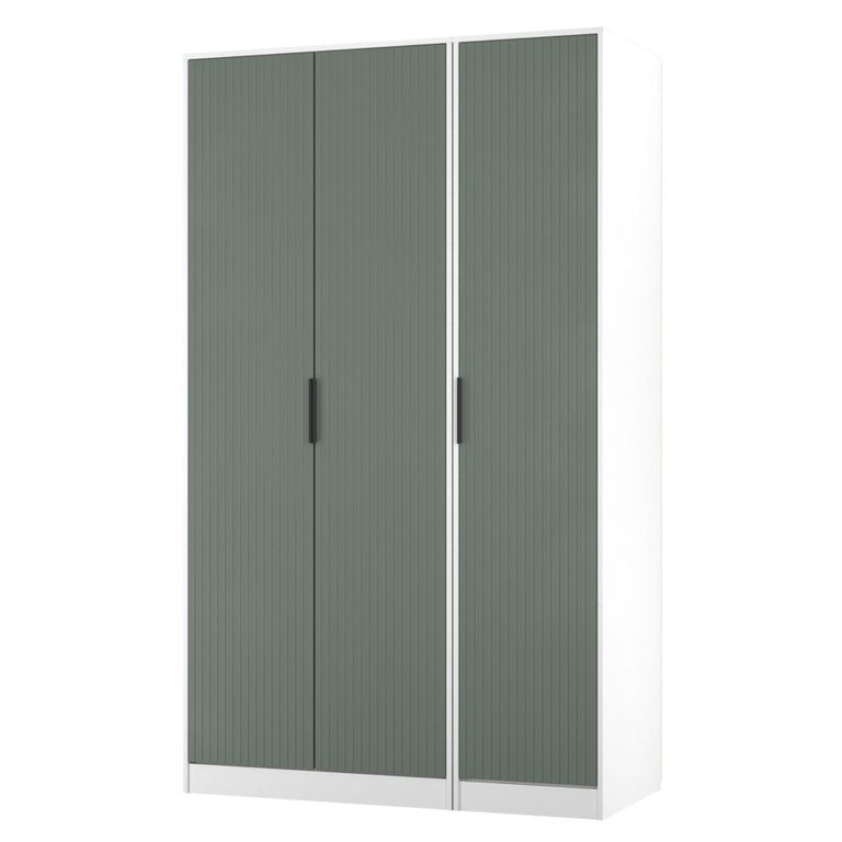 Fluted Wardrobe - 3 Door - Triple - Reed Green and White Matt