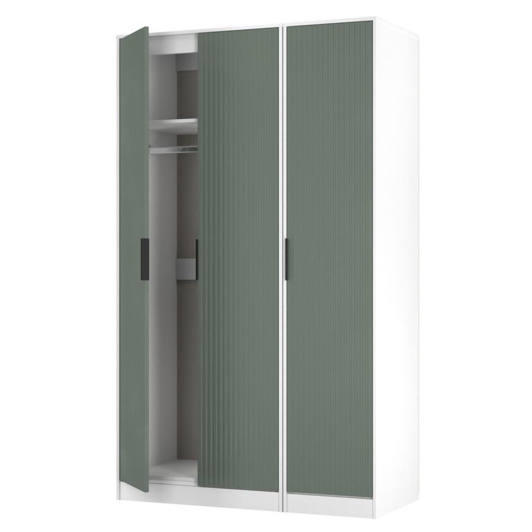 Fluted Wardrobe - 3 Door - Triple - Reed Green and White Matt