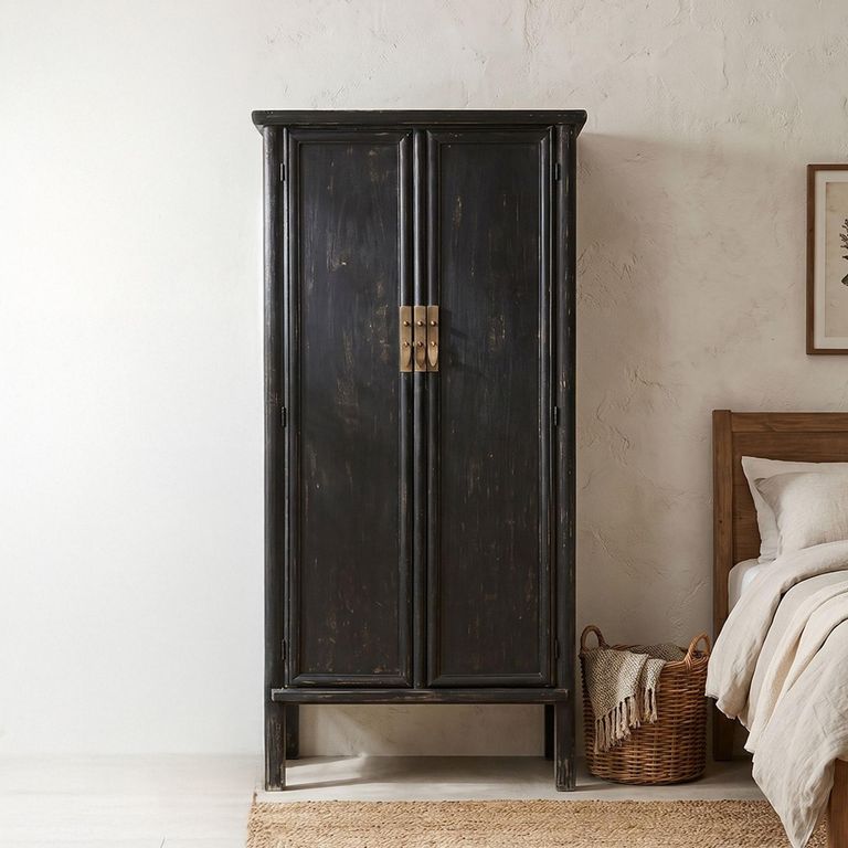 Icons Loes Distressed Wardrobe - 2 Door - Black - Elm Wood