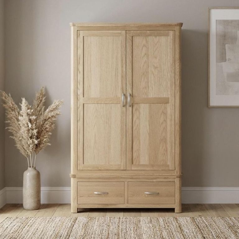 Treviso Curved Oak Wardrobe - 2 Door - 2 Drawer
