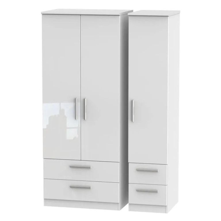 Clearance - Knightsbridge Wardrobe - 3 Door - 4 Drawer - Triple - White Gloss - FSS17369