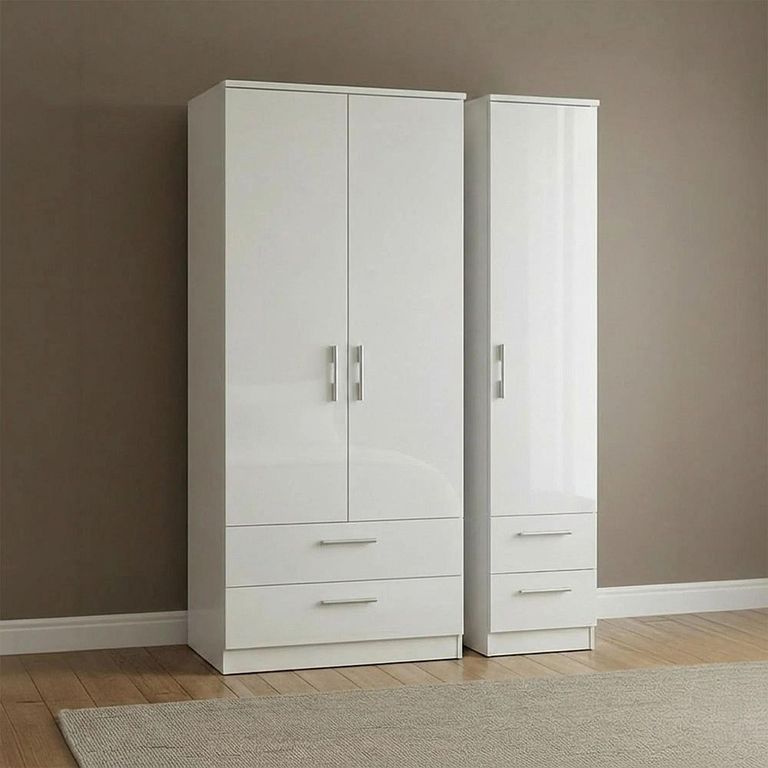 Clearance - Knightsbridge Wardrobe - 3 Door - 4 Drawer - Triple - White Gloss - FSS17369
