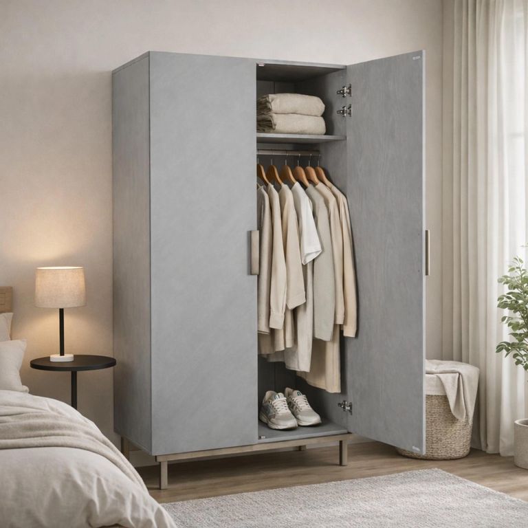Lilly Wardrobe - 2 Door - Chevron - Soft Grey and Bronze - Wood and Metal