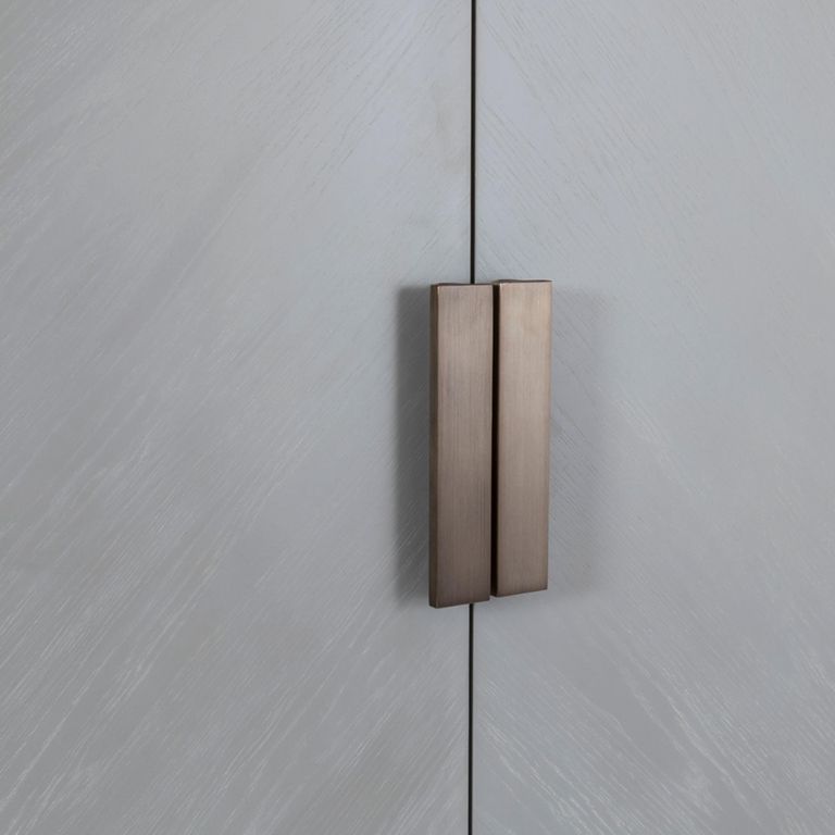 Lilly Wardrobe - 2 Door - Chevron - Soft Grey and Bronze - Wood and Metal