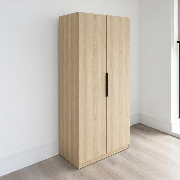 Luna Wardrobe - 2 Door - Oak and Black - Wood
