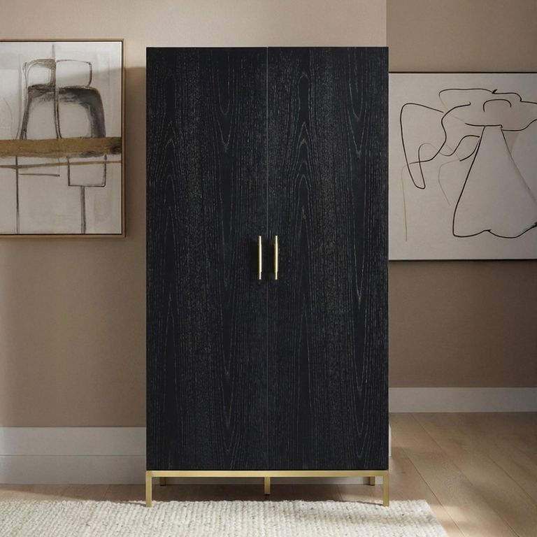 Tulip Wardrobe - 2 Door - Wenge Black and Gold - Wood and Metal