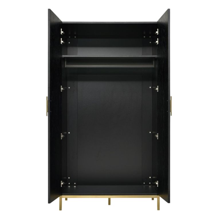 Tulip Wardrobe - 2 Door - Wenge Black and Gold - Wood and Metal