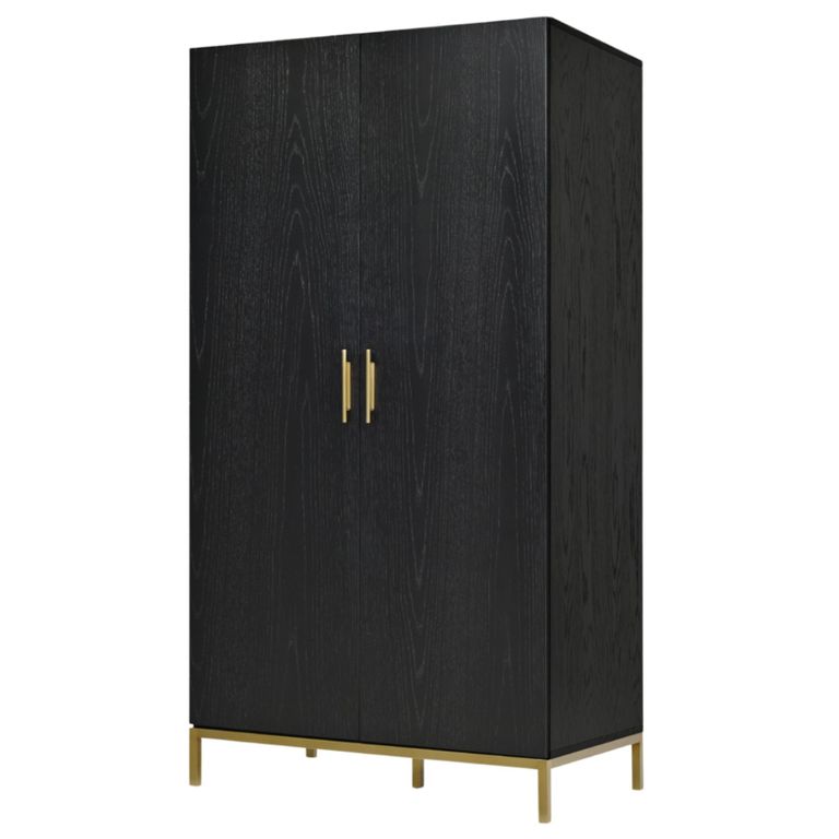 Tulip Wardrobe - 2 Door - Wenge Black and Gold - Wood and Metal