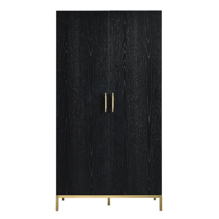Tulip Wardrobe - 2 Door - Wenge Black and Gold - Wood and Metal