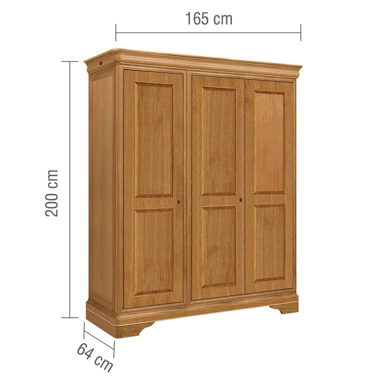 Bordeaux Wardrobe - 3 Door - 3 Drawer - Natural - Oak