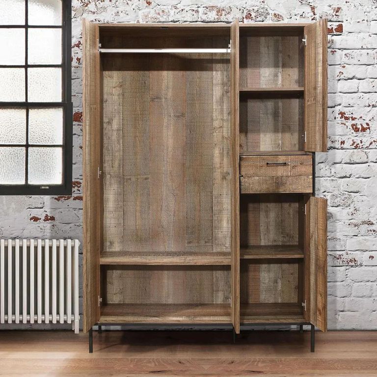 Clearance - Urban Wardrobe - Industrial Style - 4 Door 1 Drawer - Rustic Wood - FSS17389