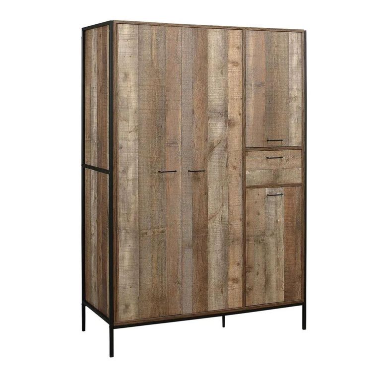 Clearance - Urban Wardrobe - Industrial Style - 4 Door 1 Drawer - Rustic Wood - FSS17389