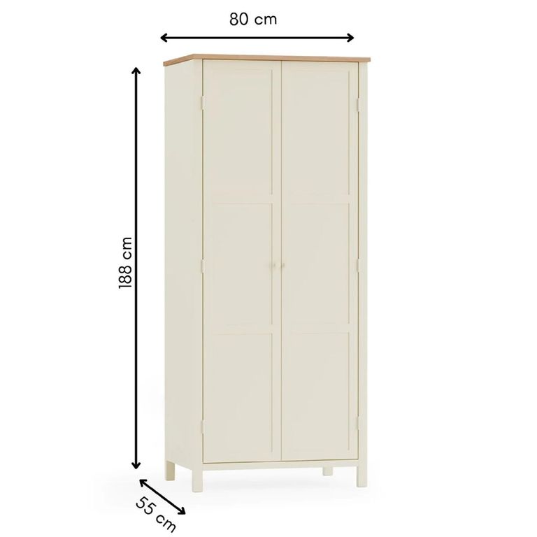 Coxmoor Wardrobe - 2 Door - Ivory Painted - Oak Top