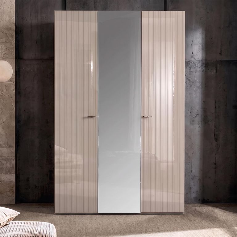 Claire Fluted Wardrobe - 3 Door 1 Mirror - Pearl Line Eco Veneer High Gloss