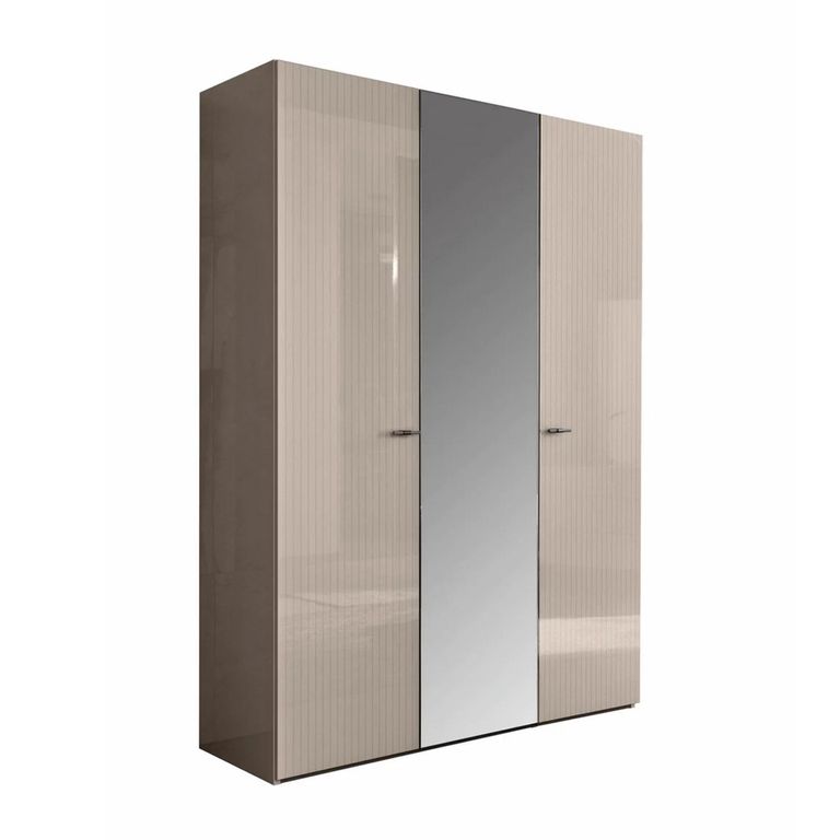 Claire Fluted Wardrobe - 3 Door 1 Mirror - Pearl Line Eco Veneer High Gloss