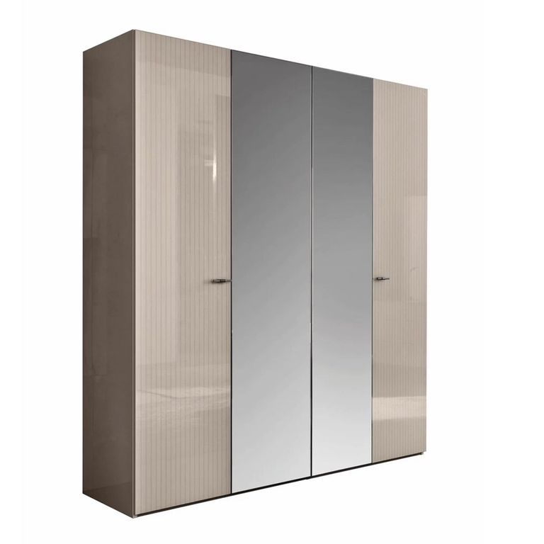 Claire Fluted Wardrobe - 4 Door 2 Mirror - Pearl Line Eco Veneer High Gloss