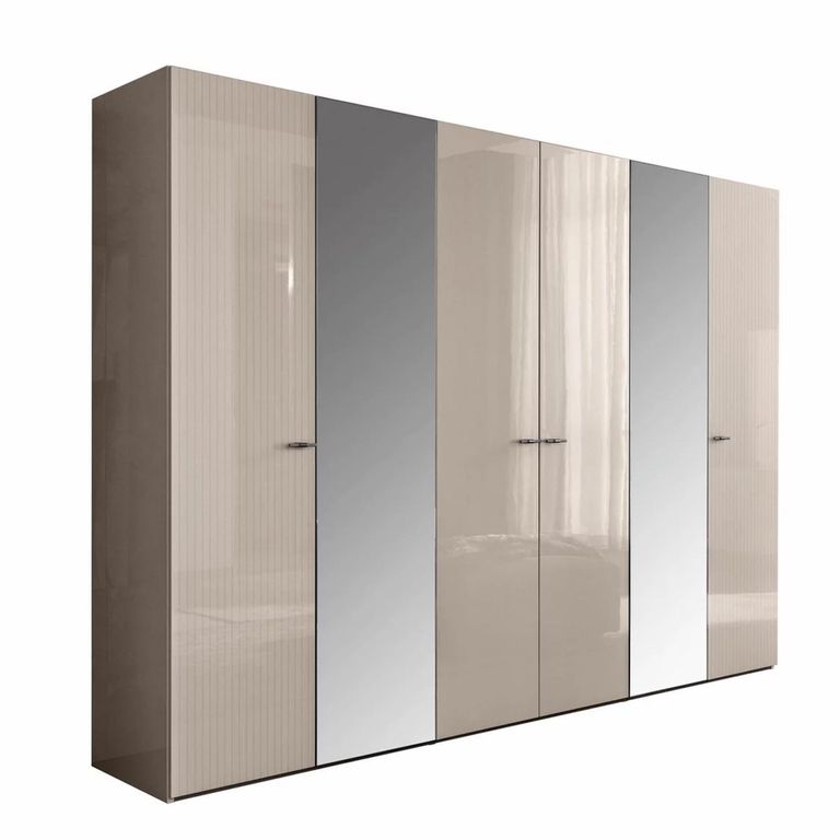 Claire Fluted Wardrobe - 6 Door 2 Mirror - Pearl Line Eco Veneer High Gloss