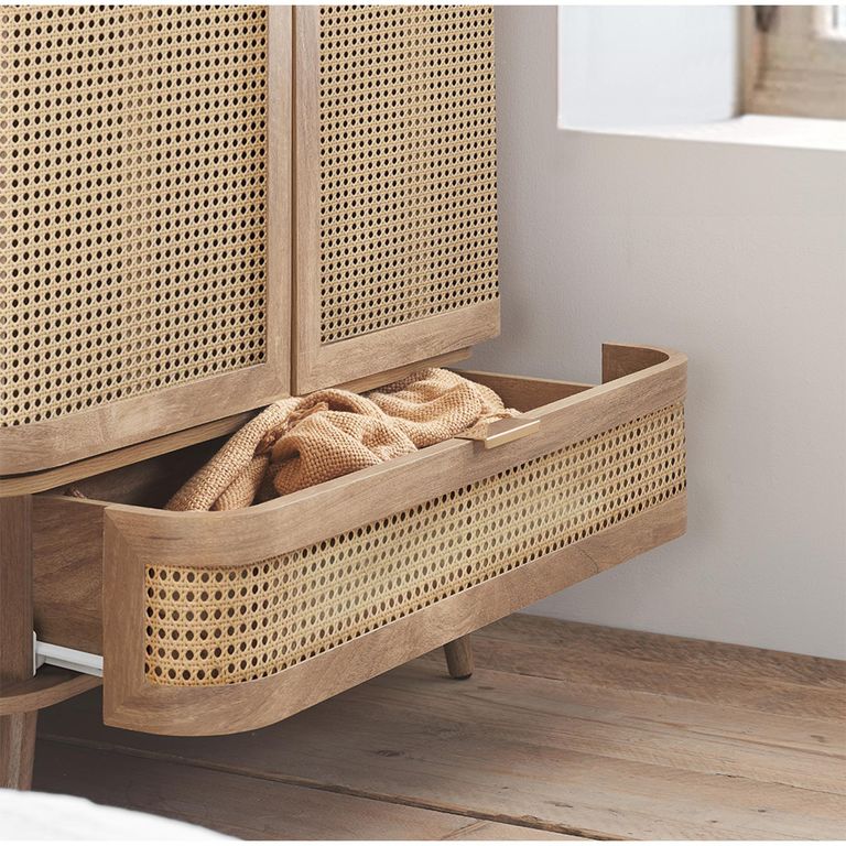 Noah Wardrobe - 2 Door - 1 Drawer - Oak and Rattan