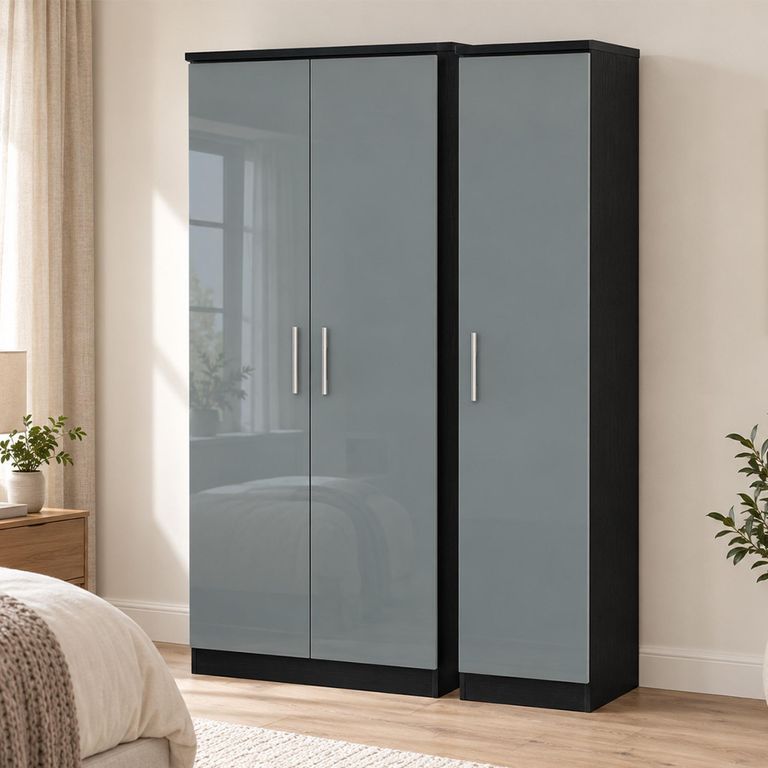 Knightsbridge Grey Gloss and Black 3 Door Triple Wardrobe