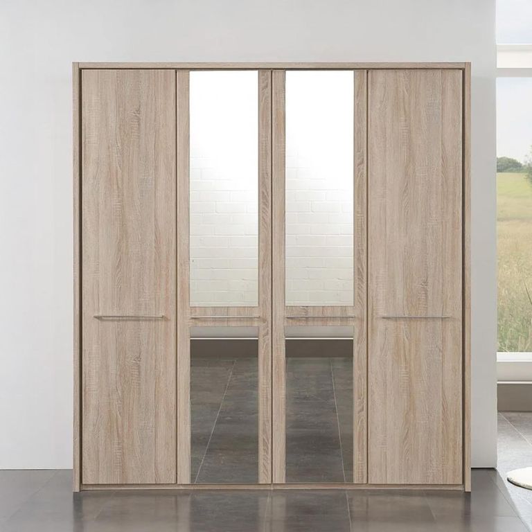 Dakar 2 Rustic Oak 206cm 4 Door Mirror Wardrobe