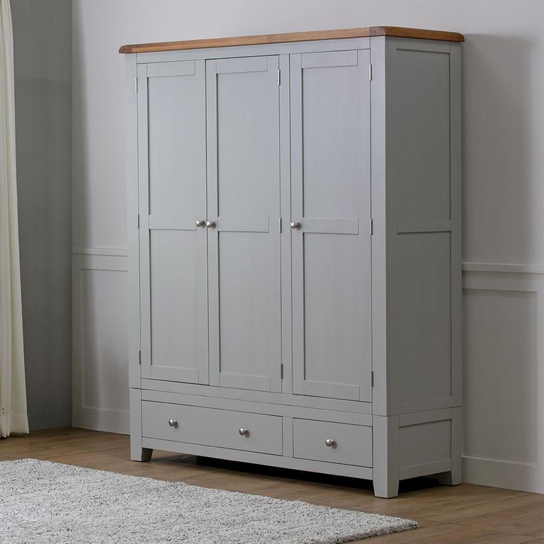 Melbourne French Grey Painted 3 Door 3 Drawer Wardrobe