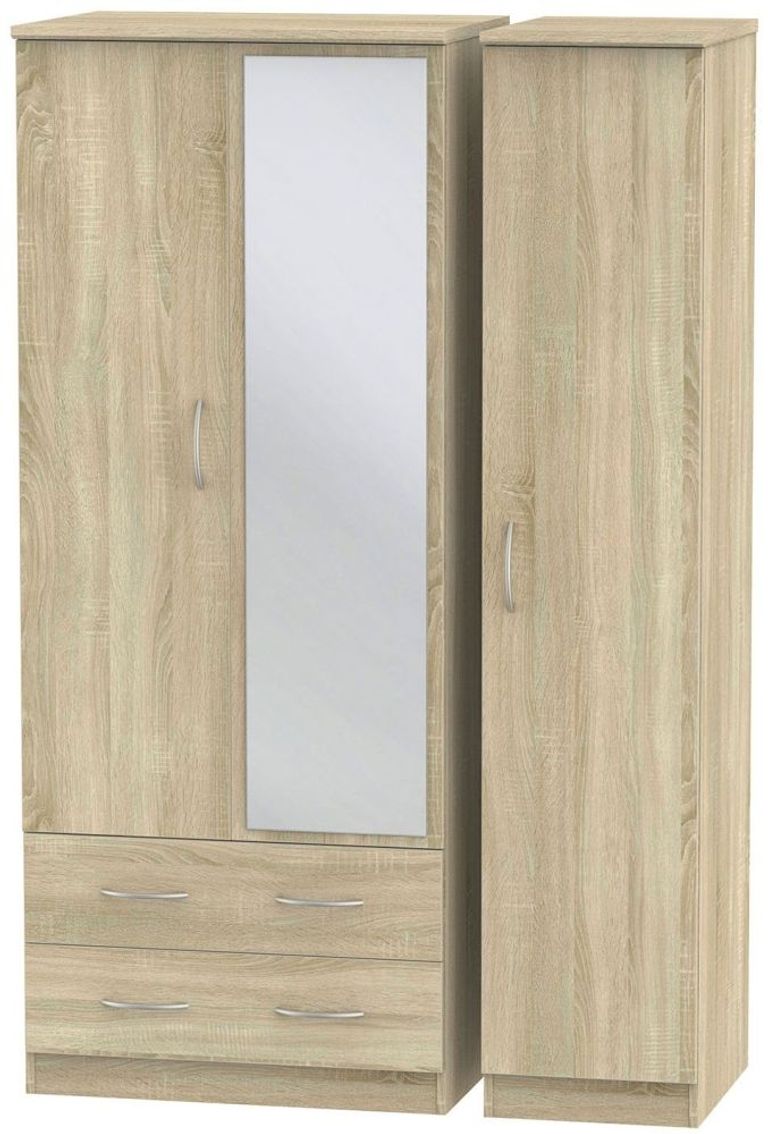 Avon Wardrobe - 3 Door - Combi with 1 Mirror - LHF 2 Drawers - Oak