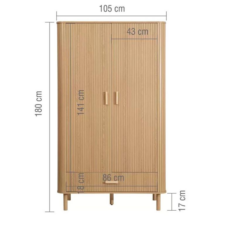 Axel Wardrobe - 2 Door - 1 Drawer - Oak Fluted
