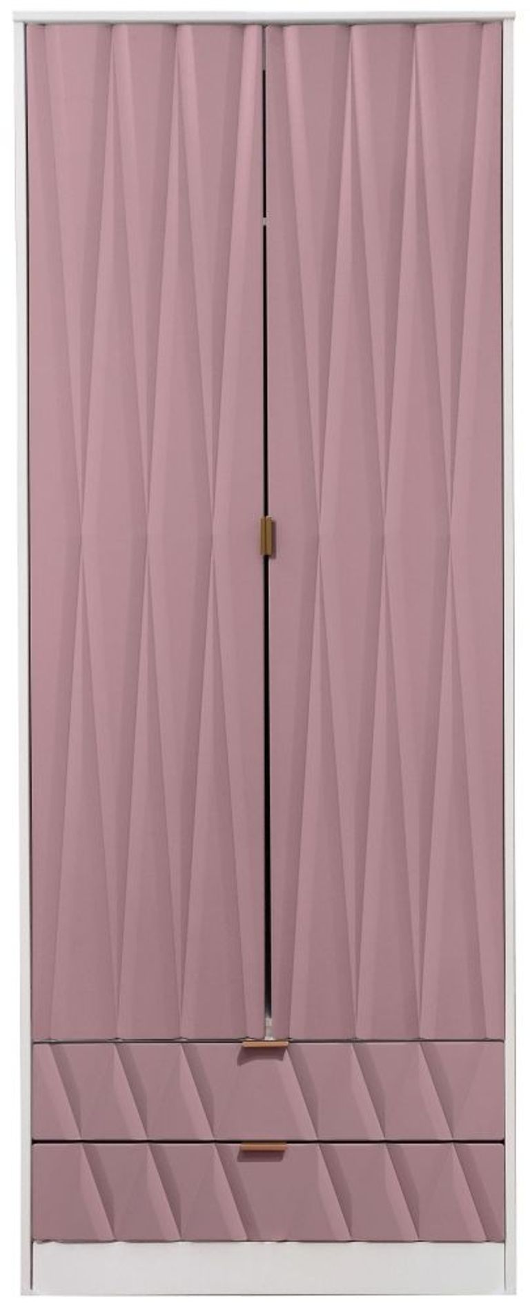 Diamond Tall Wardrobe - 2 Door - 2 Drawer - Pink and White