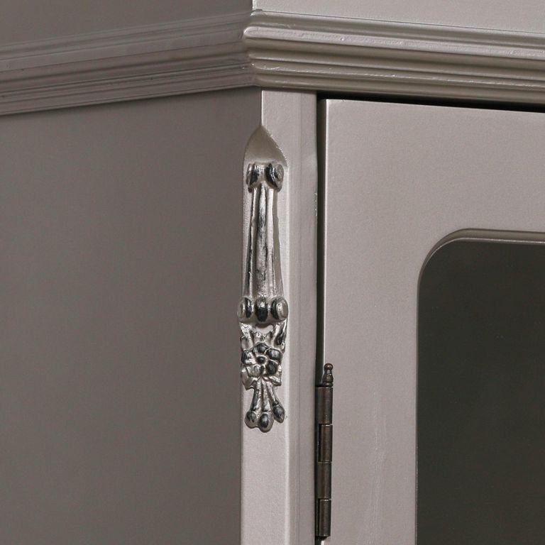 French Style Armoire Wardrobe - Antique Silver - 2 Door Mirror