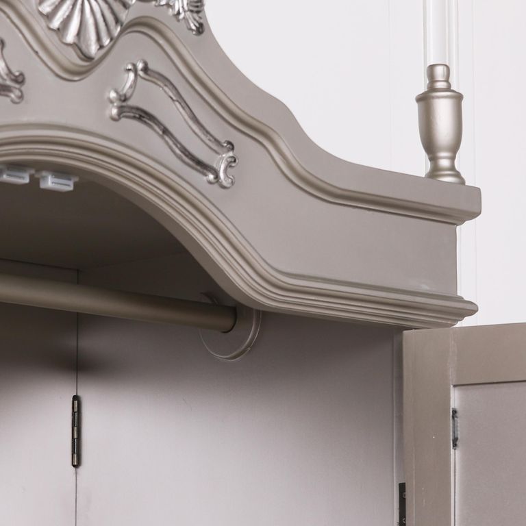 French Style Armoire Wardrobe - Antique Silver - 2 Door Mirror