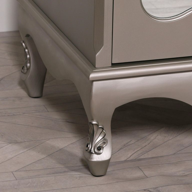 French Style Armoire Wardrobe - Antique Silver - 2 Door Mirror