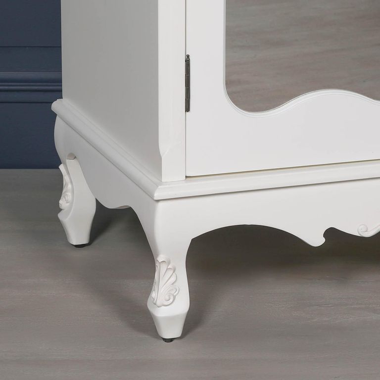 French Style Armoire Wardrobe - White Carved - 2 Door Mirror