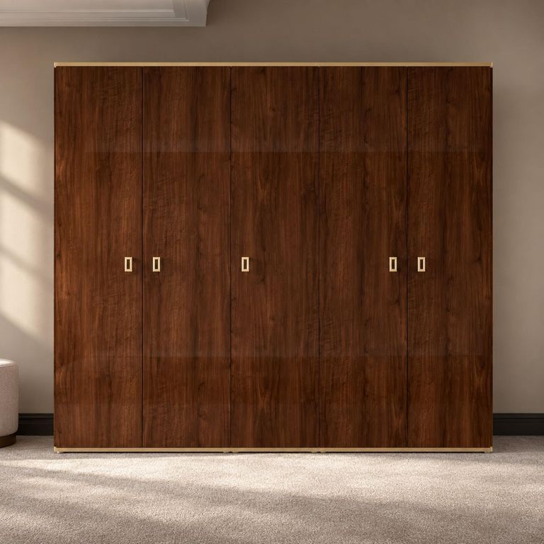 Modern Eva Walnut with Gold Trim 5 Door Wardrobe