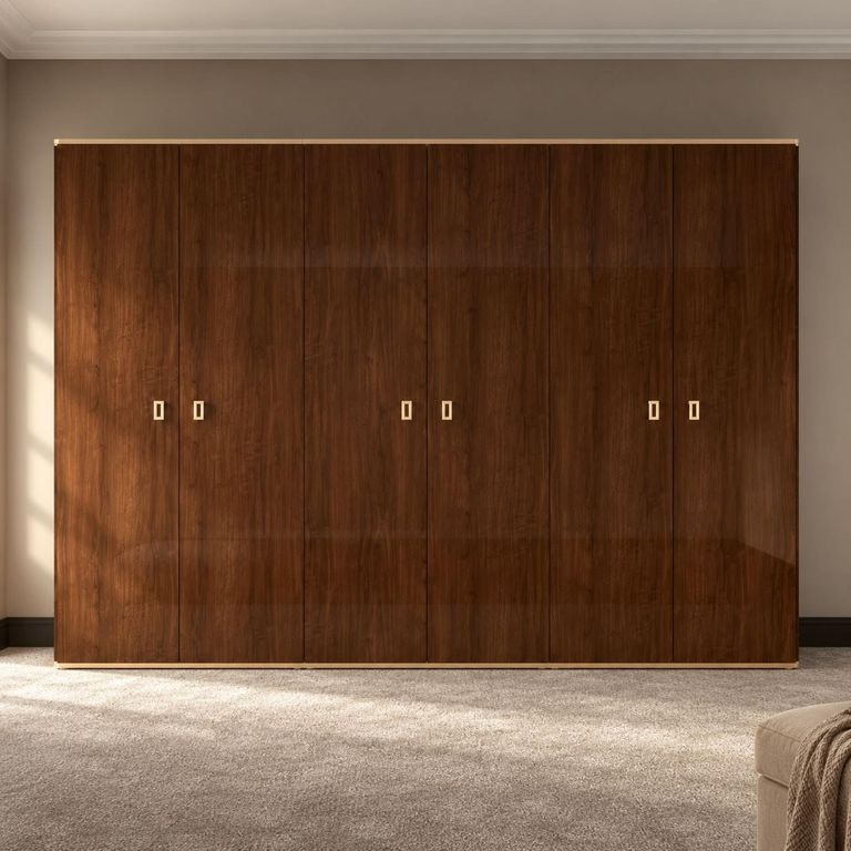 Modern Eva Walnut with Gold Trim 6 Door Wardrobe