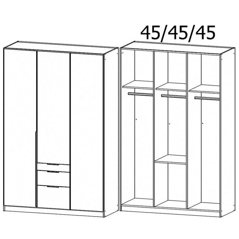 Alabama Wardrobe - 136cm - 3 Door - Drawer - Metallic Dark Grey