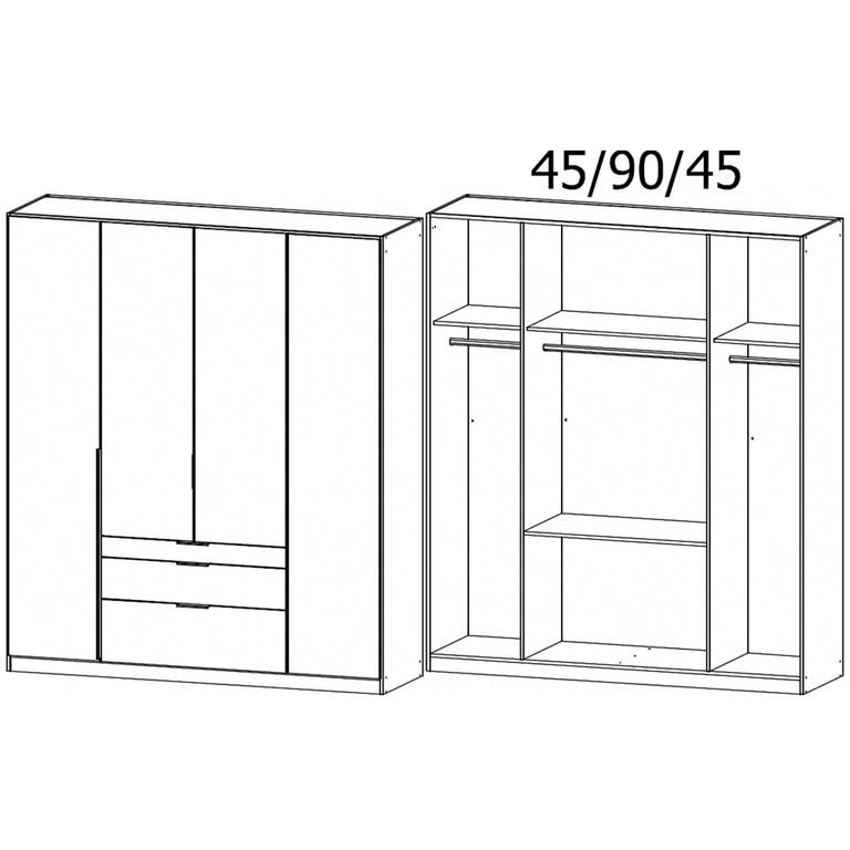 Alabama Wardrobe - 181cm - 4 Door - Drawer - Metallic Dark Grey