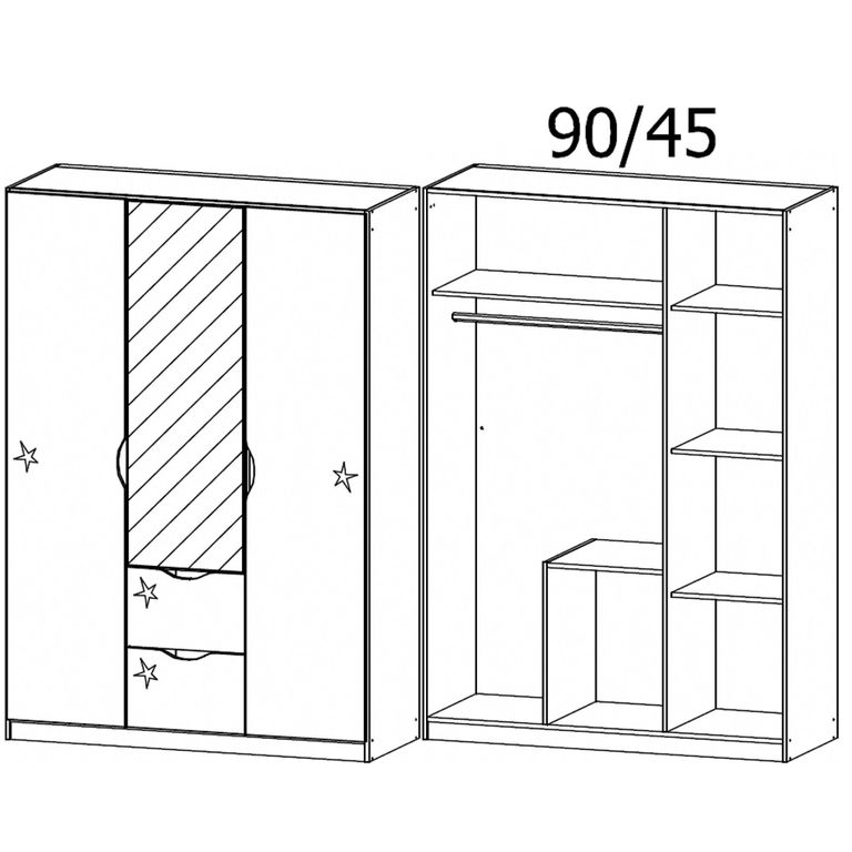 Arnstein Wardrobe - 136cm - 3 Door - Combi - Artisan Oak & White High Gloss