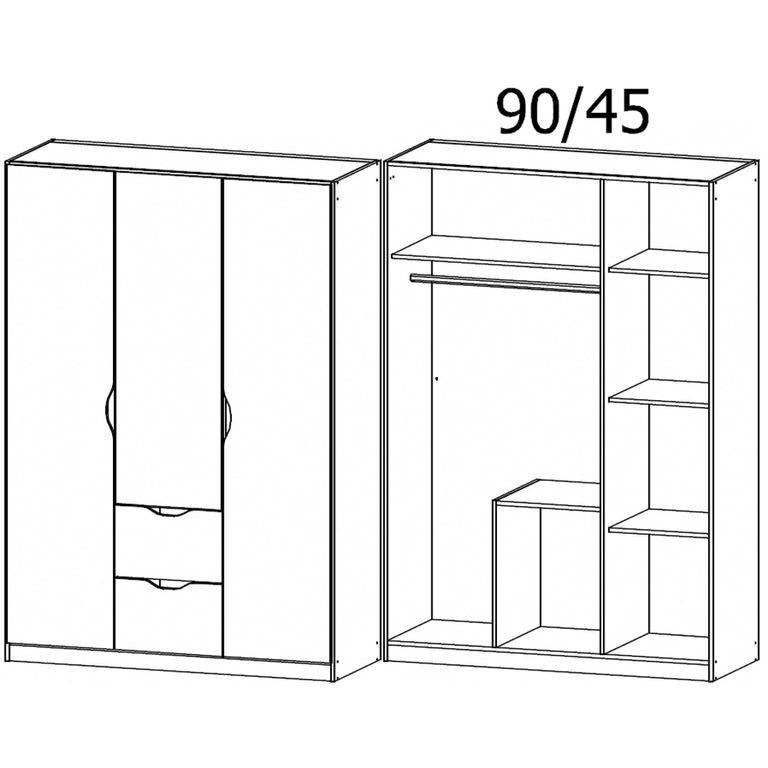 Arnstein Wardrobe - 136cm - 3 Door - 2 Drawer - Artisan Oak & Alpine White