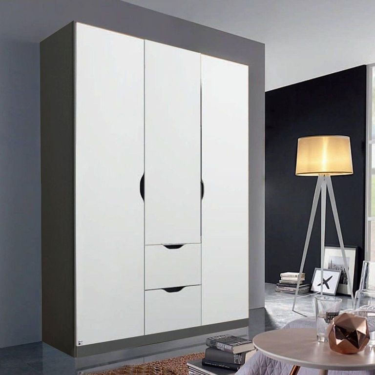 Arnstein Wardrobe - 136cm - 3 Door - 2 Drawer - Metallic Dark Grey & Alpine White