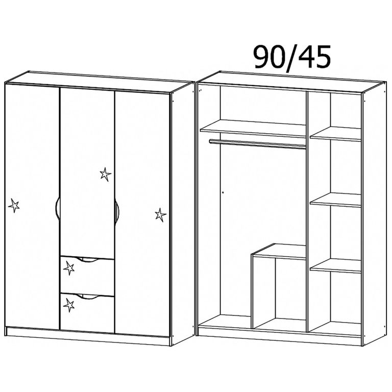 Arnstein Wardrobe - 136cm - 3 Door - 2 Drawer - Metallic Dark Grey & White High Gloss